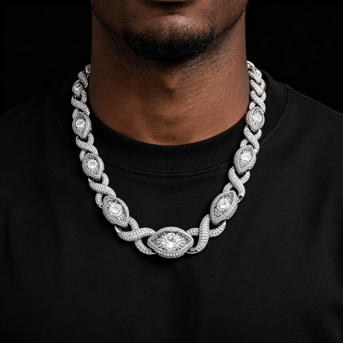 Cuba Eye Cuban Link Bracelet 15mm — Marquise Oval Link Iced Out Moissanite Gold Plated Chain for Men White Gold - KRWN Fine Jewelry