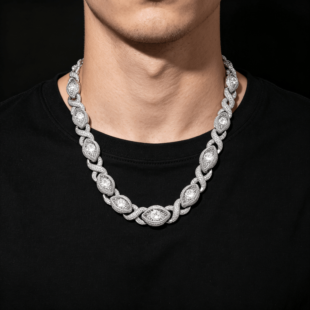 Cuba Eye Cuban Link Bracelet 15mm — Marquise Oval Link Iced Out Moissanite Gold Plated Chain for Men White Gold - KRWN Fine Jewelry