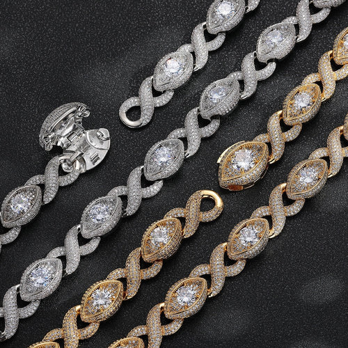 Cuba Eye Cuban Link Bracelet 15mm — Marquise Oval Link Iced Out Moissanite Gold Plated Chain for Men White Gold - KRWN Fine Jewelry