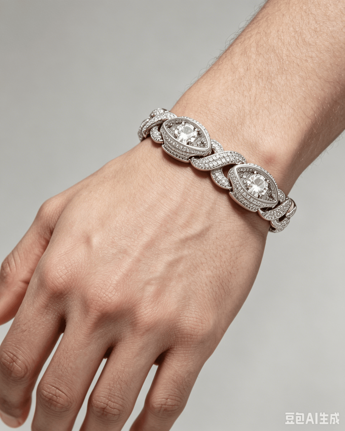 Cuba Eye Cuban Link Bracelet 15mm — Marquise Oval Link Iced Out Moissanite Gold Plated Chain for Men White Gold - KRWN Fine Jewelry
