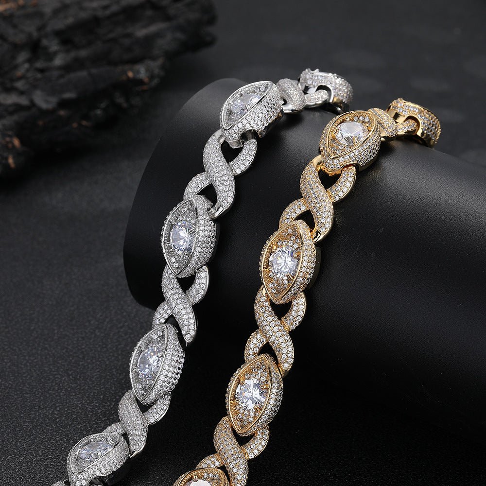Cuba Eye Cuban Link Bracelet 15mm — Marquise Oval Link Iced Out Moissanite Gold Plated Chain for Men White Gold - KRWN Fine Jewelry