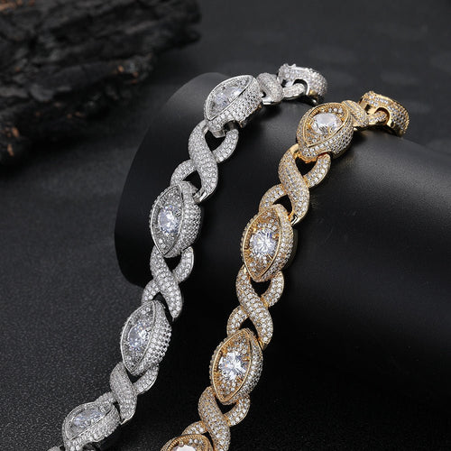 Cuba Eye Cuban Link Bracelet 15mm — Marquise Oval Link Iced Out Moissanite Gold Plated Chain for Men White Gold - KRWN Fine Jewelry