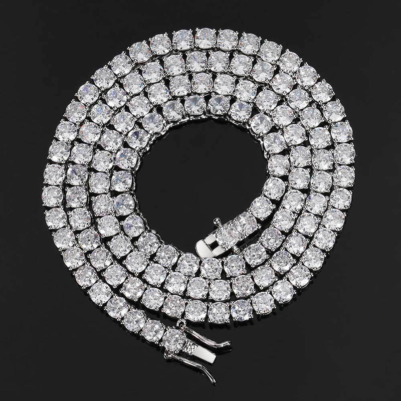 Esekeem Iced Out Tennis Chain Necklace for Men – 3mm & 4mm CZ Gold/Silver Hip Hop Chain 16"-24" Silver - KRWN Fine Jewelry