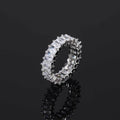 Esk EEM Emerald Cut CZ Eternity Band Ring | Iced Out Hip Hop Cuban Style | 18K Gold & White Gold Plated Copper | Unisex Statement Wedding Band Men Women Sizes 7-11 White Gold - KRWN Fine Jewelry