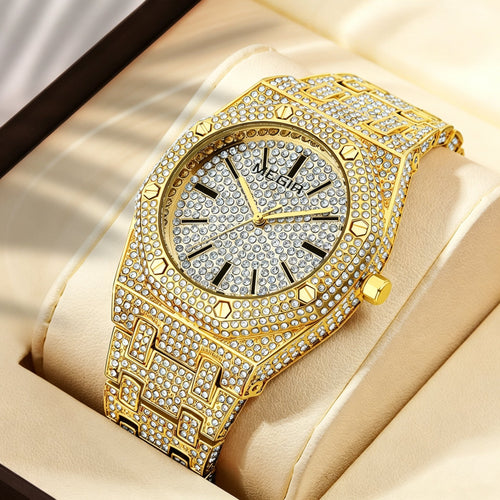 Full Iced Out Men's Watch - Diamond Pave Octagon Luxury Quartz Wristwatch Silver - KRWN Fine Jewelry