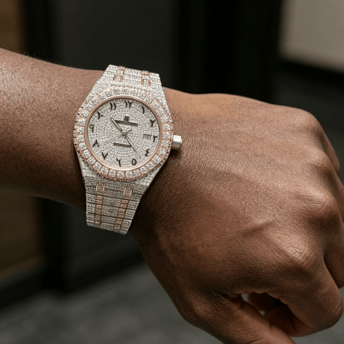 Fully Iced Out Diamond Watch Men Automatic Movement 18K Gold Plated CZ White Gold - KRWN Fine Jewelry