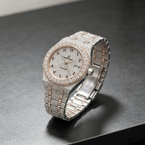 Fully Iced Out Diamond Watch Men Automatic Movement 18K Gold Plated CZ White Gold - KRWN Fine Jewelry