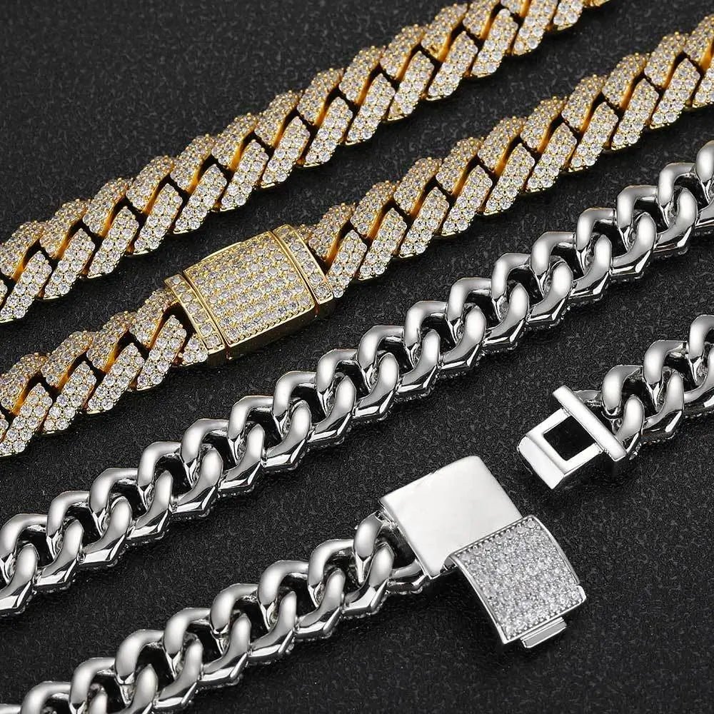 Gold Plated CZ Chain — 15mm Baguette Cuban Link Bracelet for Men 18k Gold - KRWN Fine Jewelry