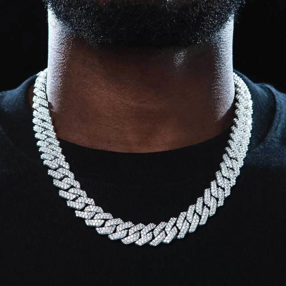 Gold Plated CZ Chain — 15mm Baguette Cuban Link Bracelet for Men White Gold - KRWN Fine Jewelry