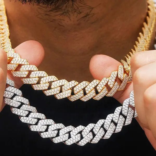 Gold Plated CZ Chain — 15mm Baguette Cuban Link Bracelet for Men White Gold - KRWN Fine Jewelry