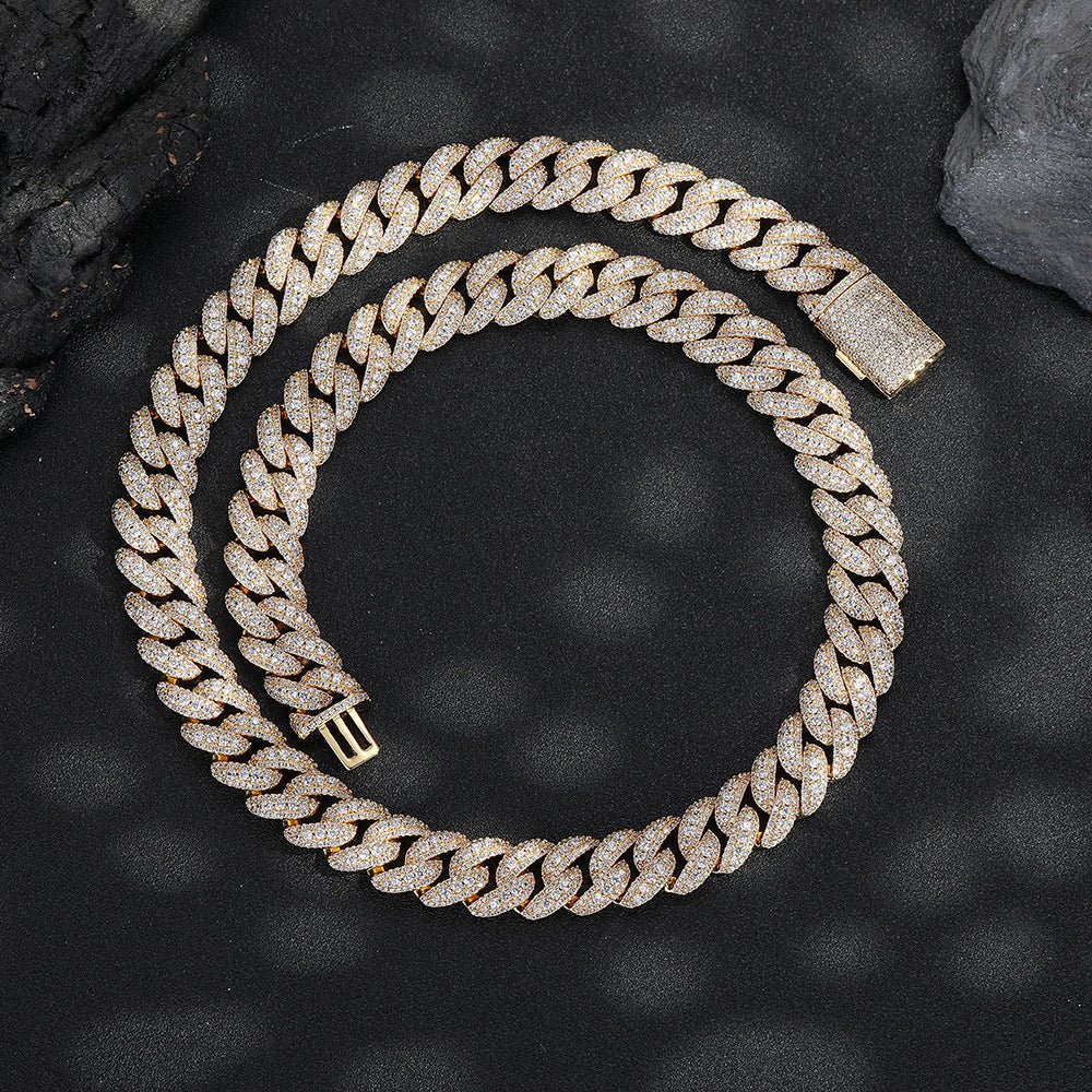 Gold Plated CZ Chain — 15mm Baguette Cuban Link Bracelet for Men White Gold - KRWN Fine Jewelry