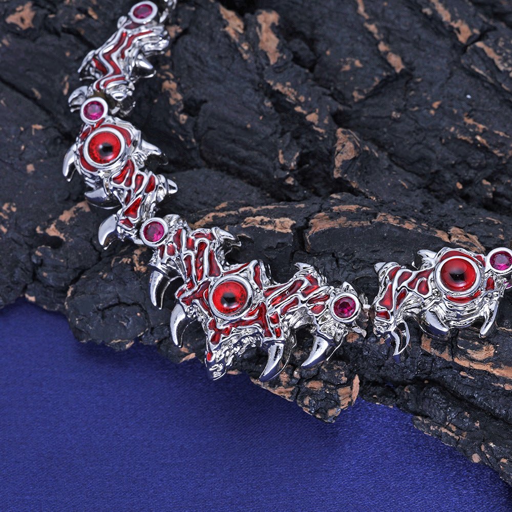 Gothic Evil Eye Chain Necklace for Men – Red Flame Thorn CZ Hip Hop Jewelry Silver 18-22 Inch Silver - KRWN Fine Jewelry