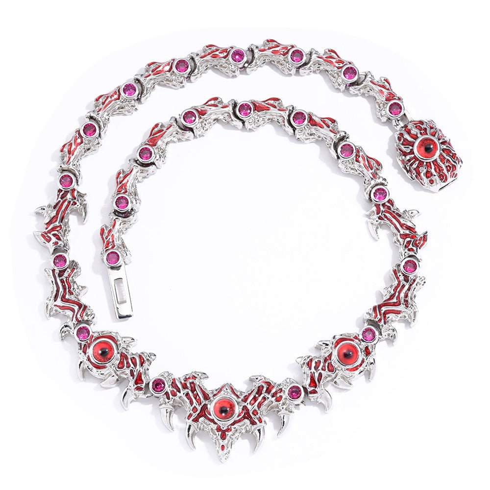 Gothic Evil Eye Chain Necklace for Men – Red Flame Thorn CZ Hip Hop Jewelry Silver 18-22 Inch Silver - KRWN Fine Jewelry