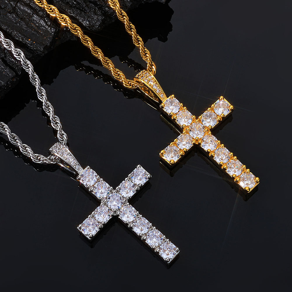 Iced Out Moissanite Cross Pendant – 925 Sterling Silver Hip Hop Cross Necklace with Rope Chain | VVS Moissanite | GRA Certified