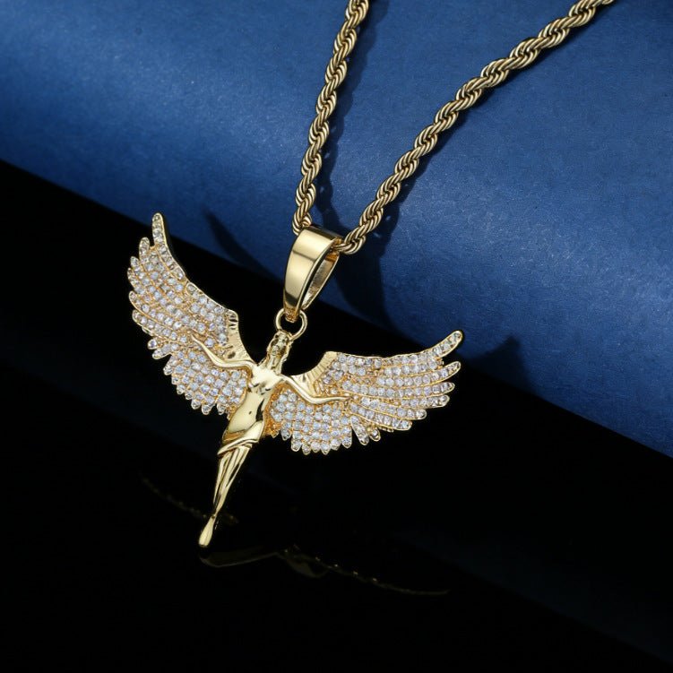 Iced Angel Wings Pendant Necklace AAAAA+ CZ Diamond Rope Chain Hip Hop Jewelry Gold - KRWN Fine Jewelry