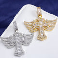 Iced Out Baguette Moissanite Cross with Angel Wings – 925 Sterling Silver Hip Hop Pendant Necklace | VVS Stones | GRA Certified Silver - KRWN Fine Jewelry