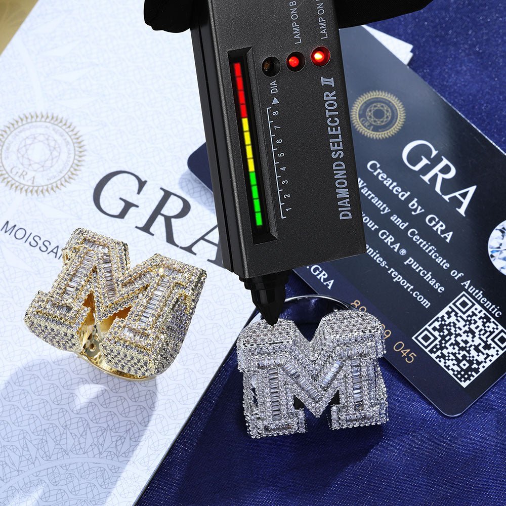 Iced Out Baguette Moissanite Initial Letter Ring – S925 Sterling Silver Custom Alphabet Ring, Hip Hop Pinky Ring for Men, US 7-11 Gold - KRWN Fine Jewelry