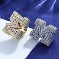 Iced Out Baguette Moissanite Initial Letter Ring – S925 Sterling Silver Custom Alphabet Ring, Hip Hop Pinky Ring for Men, US 7-11 Gold - KRWN Fine Jewelry