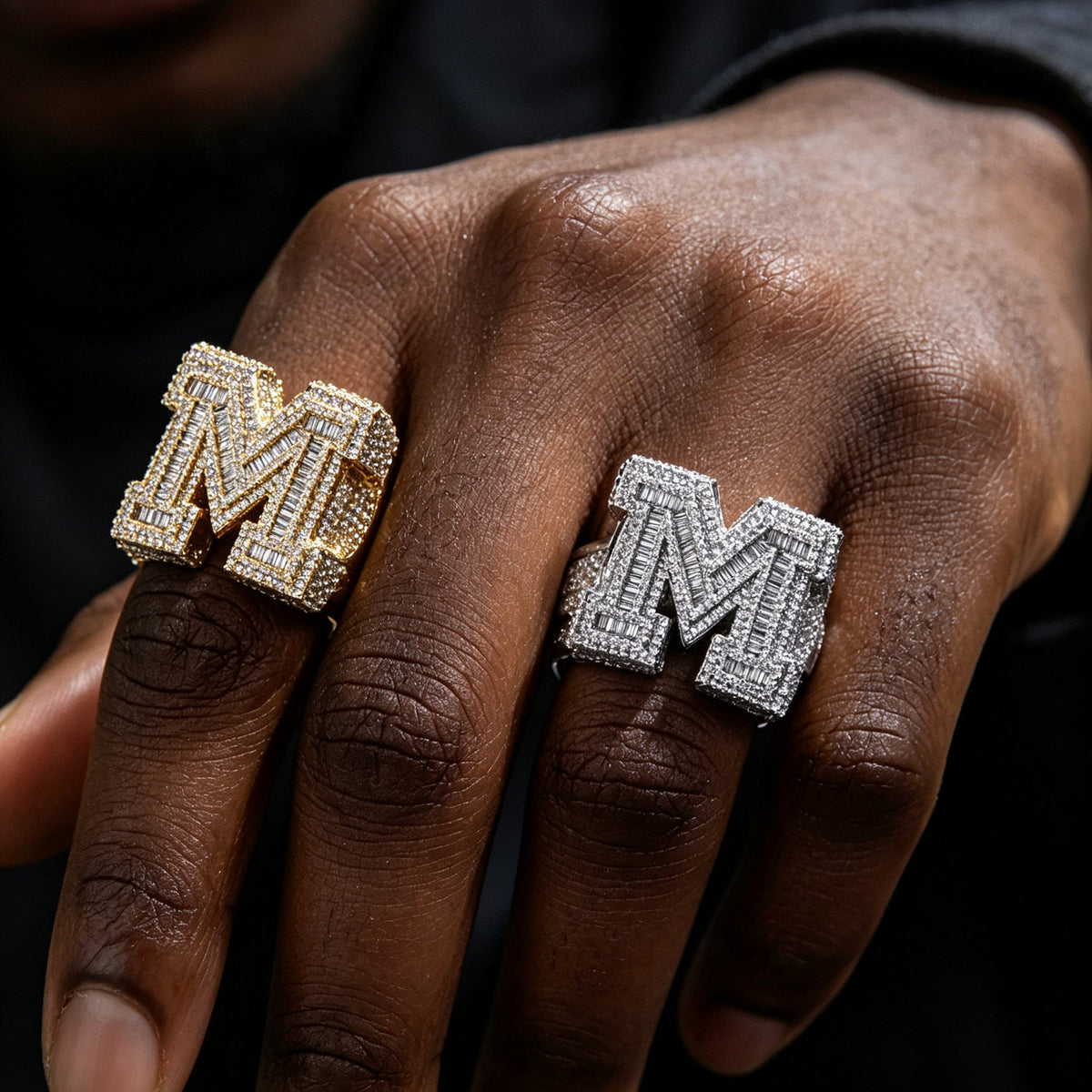 Iced Out Baguette Moissanite Initial Letter Ring – S925 Sterling Silver Custom Alphabet Ring, Hip Hop Pinky Ring for Men, US 7-11 | GRA Certified Silver - KRWN Fine Jewelry