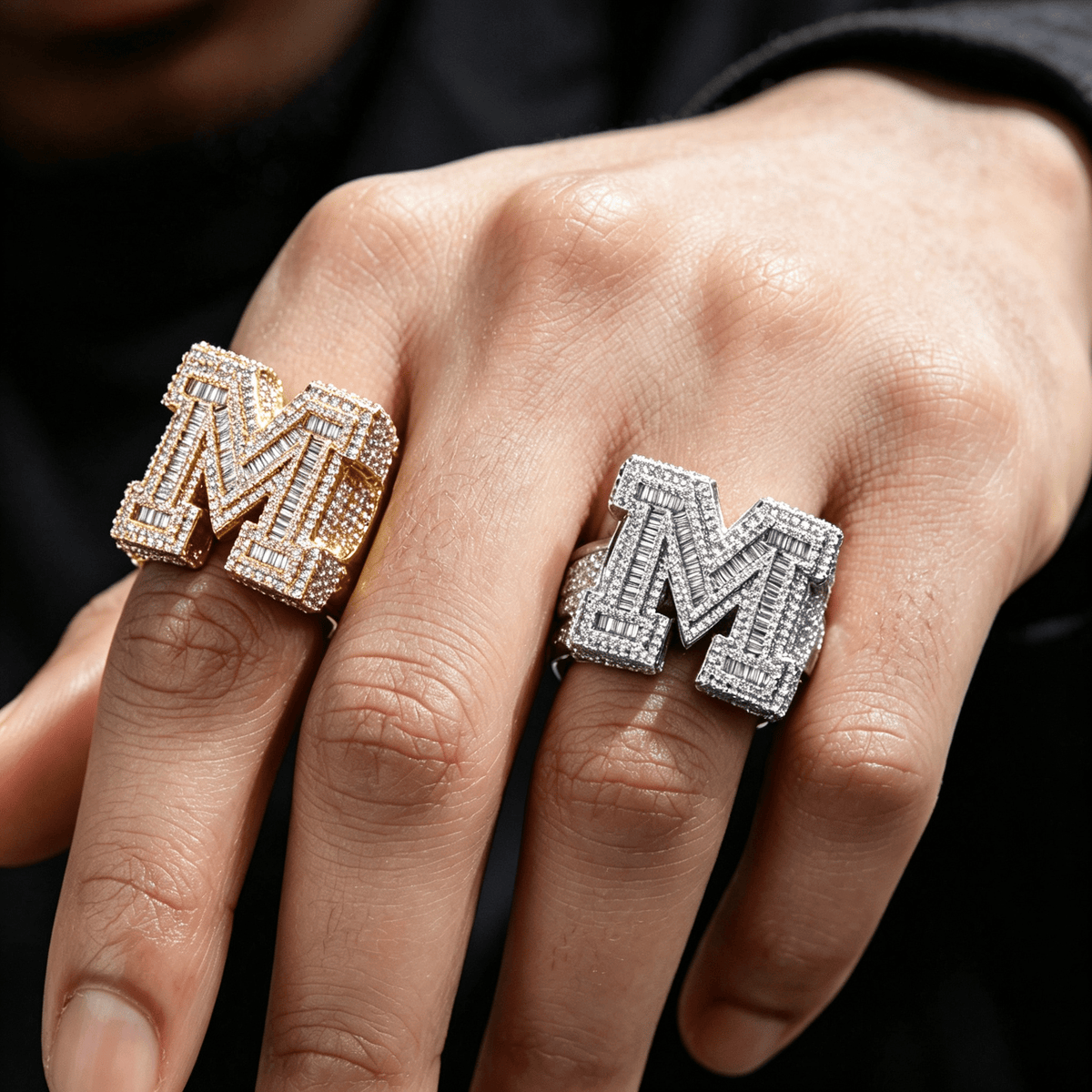 Iced Out Baguette Moissanite Initial Letter Ring – S925 Sterling Silver Custom Alphabet Ring, Hip Hop Pinky Ring for Men, US 7-11 | GRA Certified Silver - KRWN Fine Jewelry