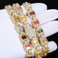 Iced Out Colorful Gemstone Chain Necklace – 12MM Multi-Color Zircon Square Link Hip Hop Jewelry | Esekeem Gold - KRWN Fine Jewelry
