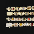 Iced Out Colorful Gemstone Chain Necklace – 12MM Multi-Color Zircon Square Link Hip Hop Jewelry | Esekeem Gold - KRWN Fine Jewelry