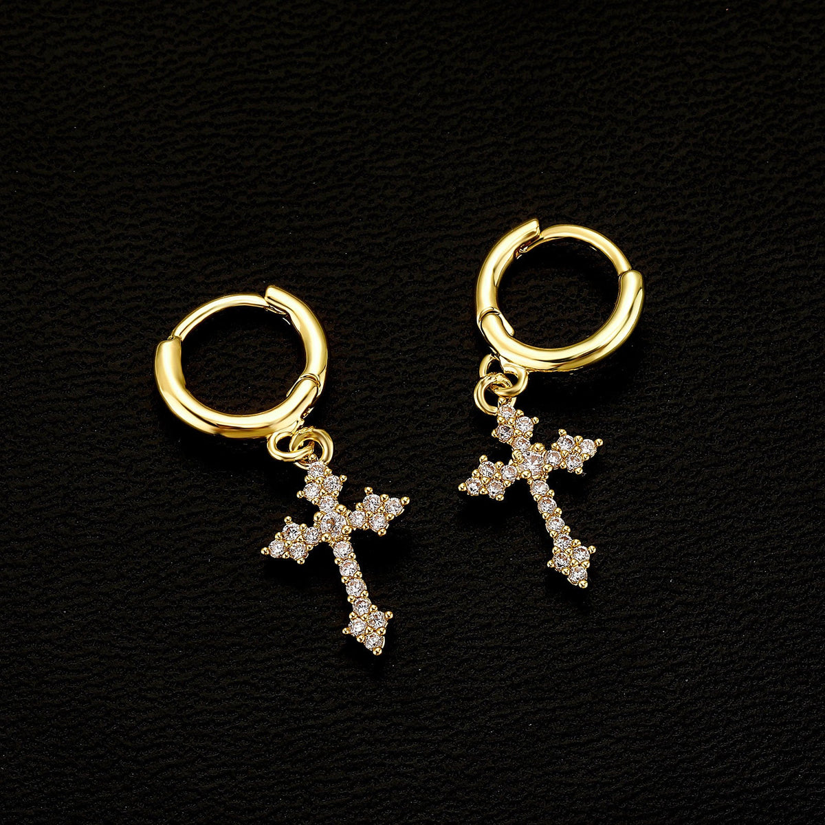 Iced Out Cross Hoop Earrings CZ Diamond Gold Silver Huggie Earring Gold - KRWN Fine Jewelry