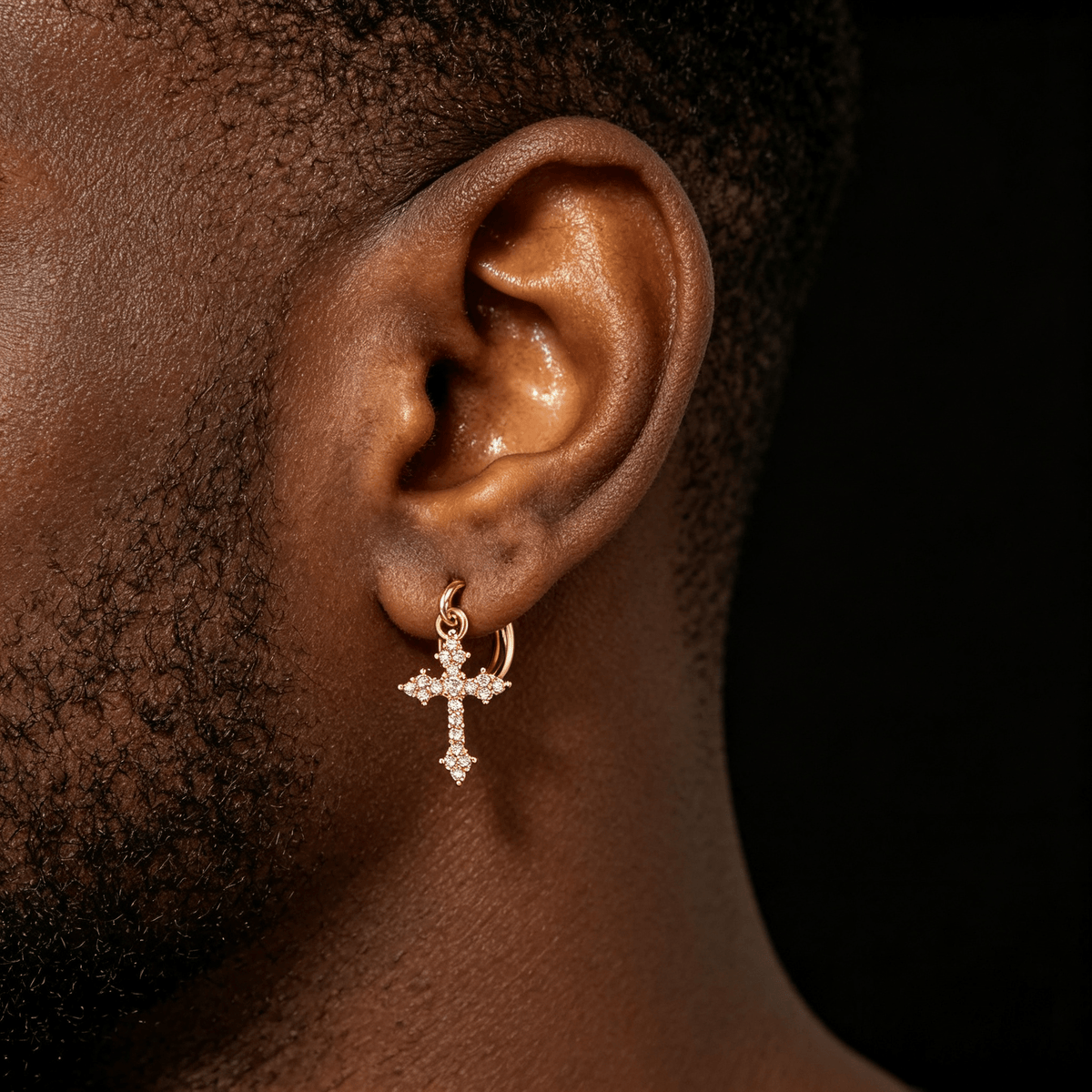 Iced Out Cross Hoop Earrings CZ Diamond Gold Silver Huggie Earring Gold - KRWN Fine Jewelry