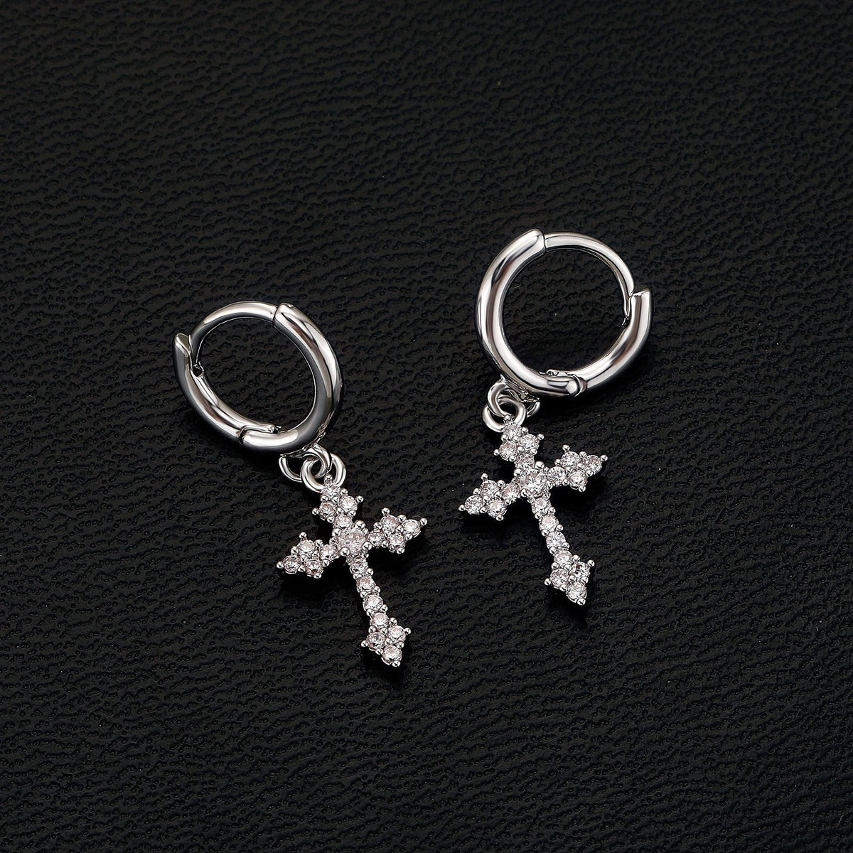 Iced Out Cross Hoop Earrings CZ Diamond Gold Silver Huggie Earring Silver - KRWN Fine Jewelry