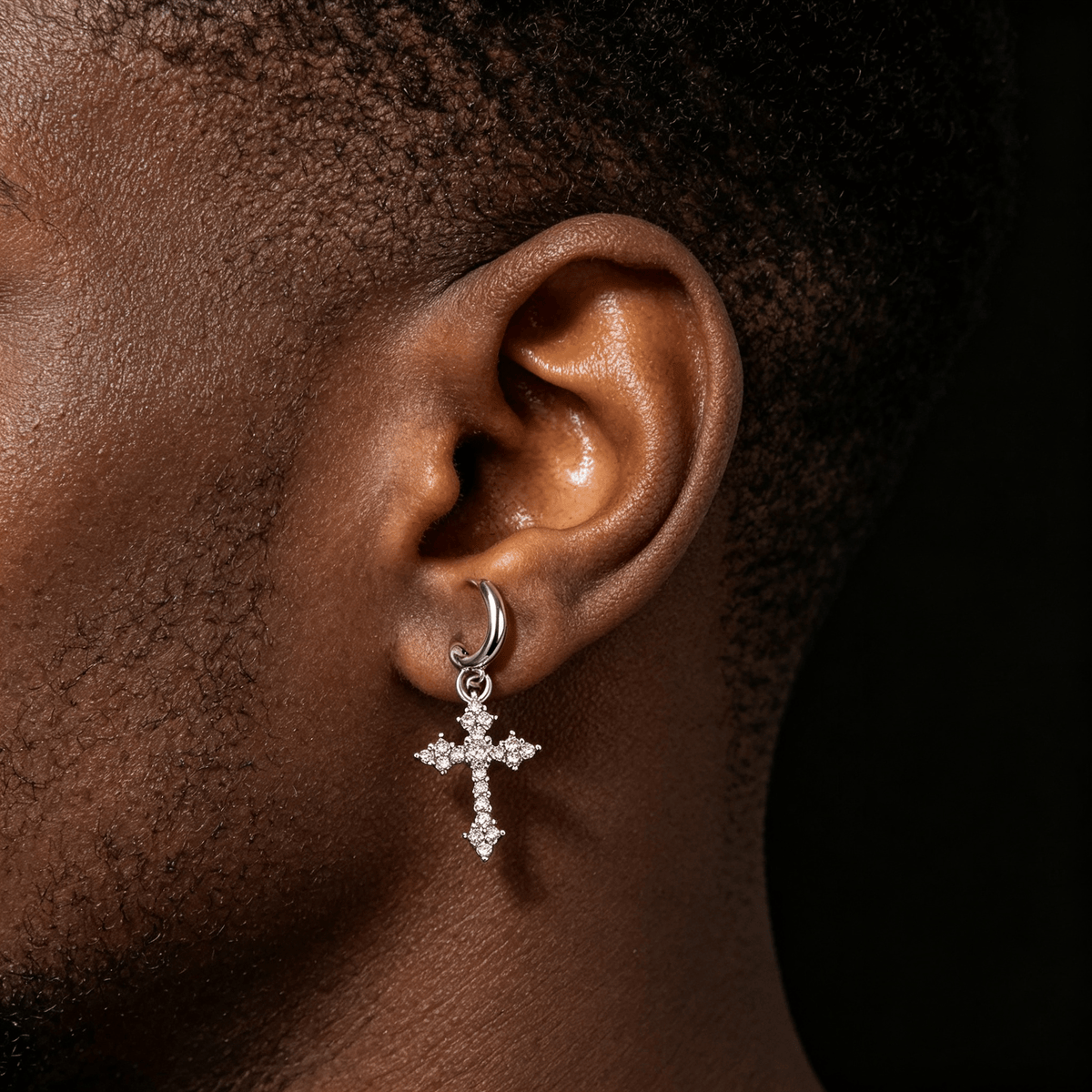 Iced Out Cross Hoop Earrings CZ Diamond Gold Silver Huggie Earring Silver - KRWN Fine Jewelry