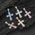 Iced Out Cross Pendant Necklace - Princess Cut Colorful CZ 24" Rope Chain Hip Hop Jewelry Pink - KRWN Fine Jewelry