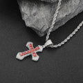 Iced Out Cross Pendant Necklace - Princess Cut Colorful CZ 24" Rope Chain Hip Hop Jewelry Red - KRWN Fine Jewelry