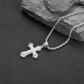 Iced Out Cross Pendant Necklace - Princess Cut Colorful CZ 24" Rope Chain Hip Hop Jewelry White Gold (Clear CZ) - KRWN Fine Jewelry