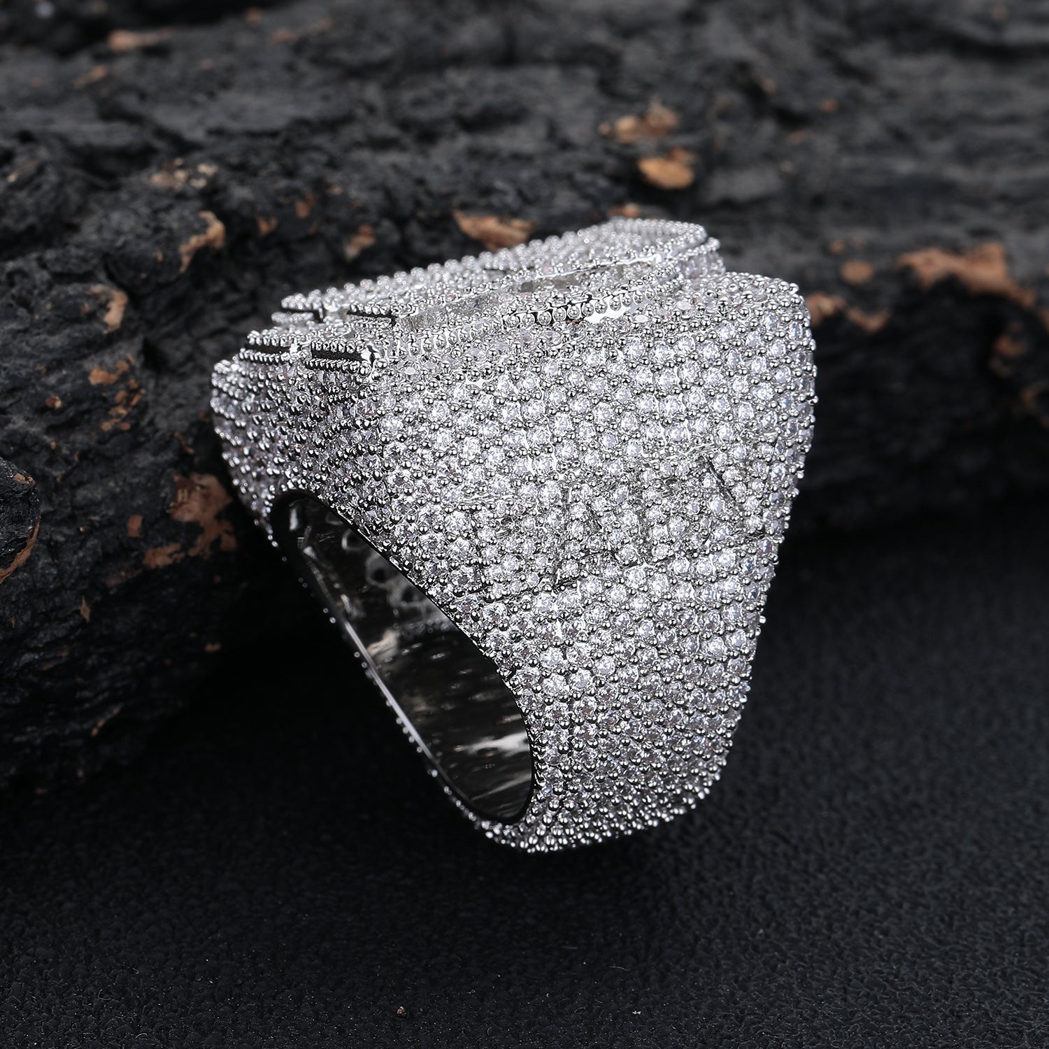 Iced Out Custom Letter Ring — Baguette CZ Initial Ring for Men, Gold Plated Hip Hop Bling Pinky Ring, Sizes 7-10 White Gold - KRWN Fine Jewelry