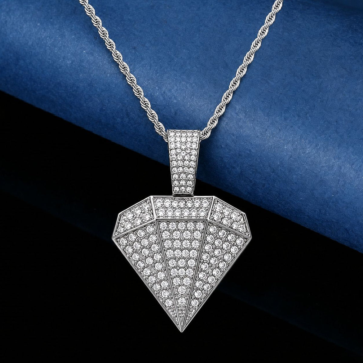 Iced Out Diamond Shape Pendant Necklace Cuban Tennis Rope Chain Hip Hop Gold - KRWN Fine Jewelry
