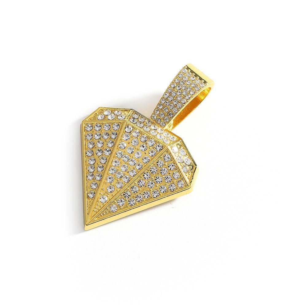 Iced Out Diamond Shape Pendant Necklace Cuban Tennis Rope Chain Hip Hop Gold - KRWN Fine Jewelry