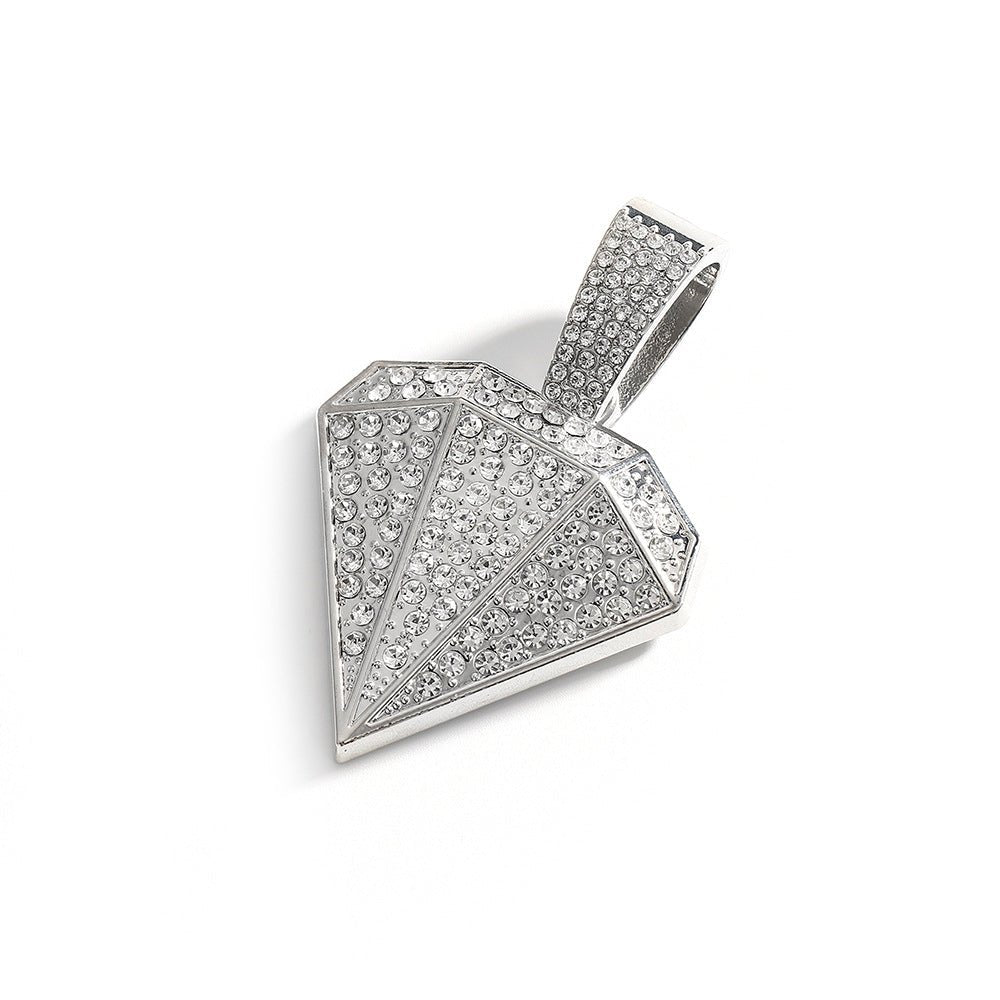Iced Out Diamond Shape Pendant Necklace Cuban Tennis Rope Chain Hip Hop Silver - KRWN Fine Jewelry