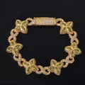 Iced Out Flower Clover Bracelet – Four-Petal Gemstone Hip Hop Bangle with Box Clasp | Esekeem Gold + Green - KRWN Fine Jewelry