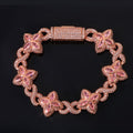 Iced Out Flower Clover Bracelet – Four-Petal Gemstone Hip Hop Bangle with Box Clasp | Esekeem Rose Gold + Pink - KRWN Fine Jewelry