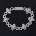 Iced Out Flower Clover Bracelet – Four-Petal Gemstone Hip Hop Bangle with Box Clasp | Esekeem White Gold + Clear - KRWN Fine Jewelry