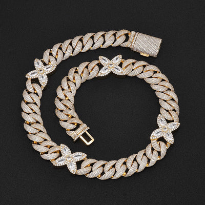 Iced Out Flower Cuban Link Necklace - 20mm Full Pave CZ 18K Gold Plated Hip Hop Chain Gold - KRWN Fine Jewelry