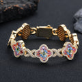Iced Out Four-Leaf Clover Bracelet — 11mm Rainbow CZ Star Link, Gold Plated Hip Hop Tennis Bracelet for Men & Women Yellow Gold - KRWN Fine Jewelry