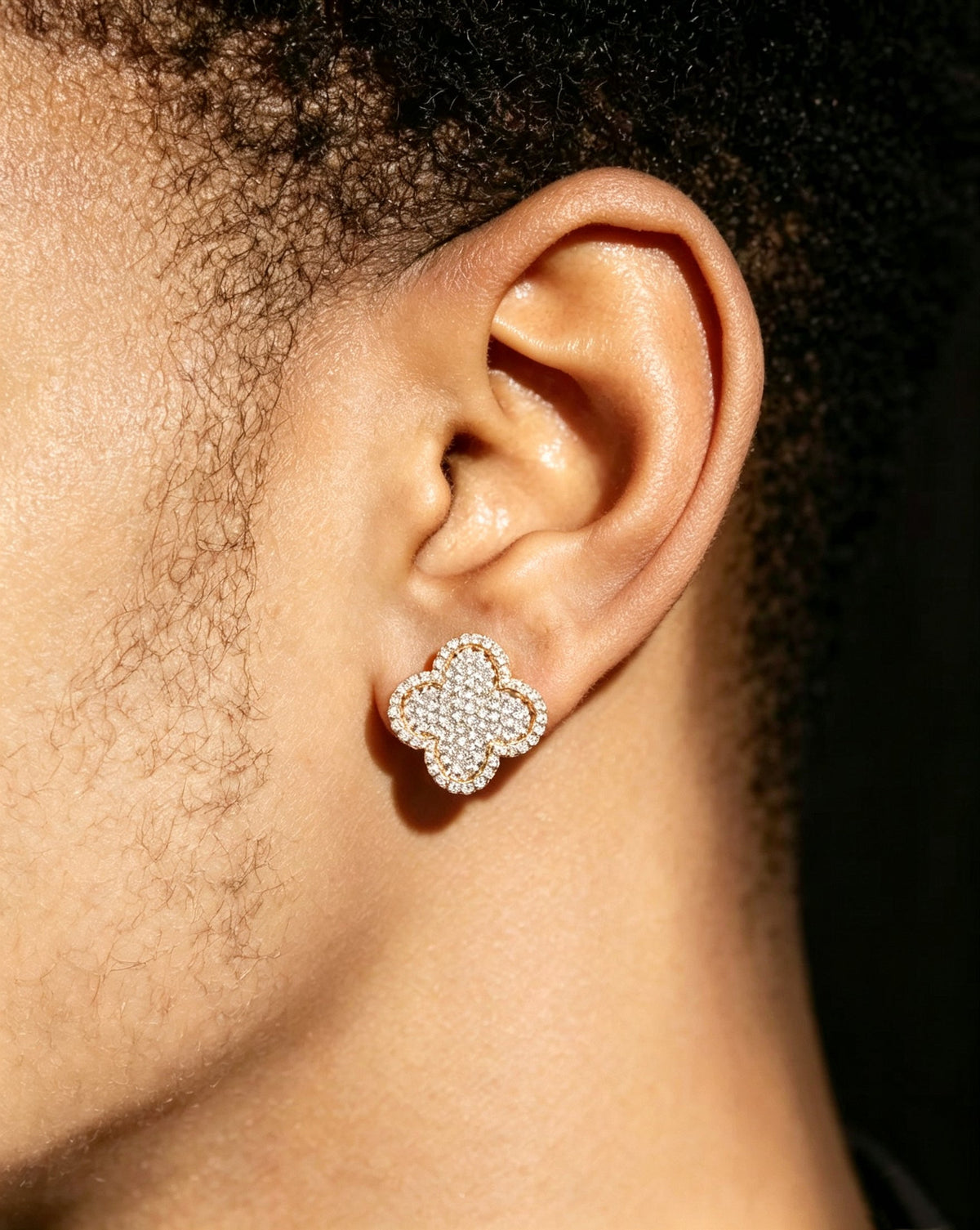 Iced Out Four Leaf Clover Moissanite Stud Earrings – S925 Silver Full-Pave Hip Hop Clover Shape Earrings for Men & Women, Pass Diamond Tester | GRA Certified Rose Gold (Pair) - KRWN Fine Jewelry