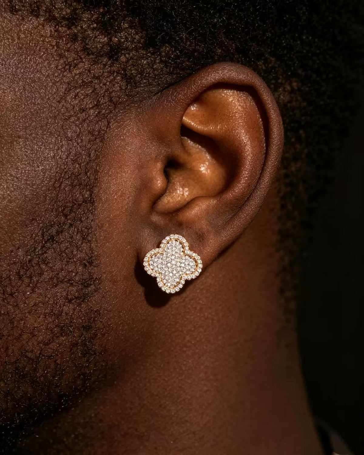 Iced Out Four Leaf Clover Moissanite Stud Earrings – S925 Silver Full-Pave Hip Hop Clover Shape Earrings for Men & Women, Pass Diamond Tester | GRA Certified Silver (Pair) - KRWN Fine Jewelry