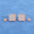 Iced Out Four Leaf Clover Moissanite Stud Earrings – S925 Silver Full-Pave Hip Hop Clover Shape Earrings for Men & Women, Pass Diamond Tester Rose Gold (Pair) - KRWN Fine Jewelry