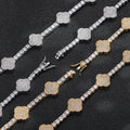 Iced Out Four Leaf Clover Tennis Chain & Bracelet Set – Gold Plated CZ Hip Hop Jewelry for Men White Gold - KRWN Fine Jewelry
