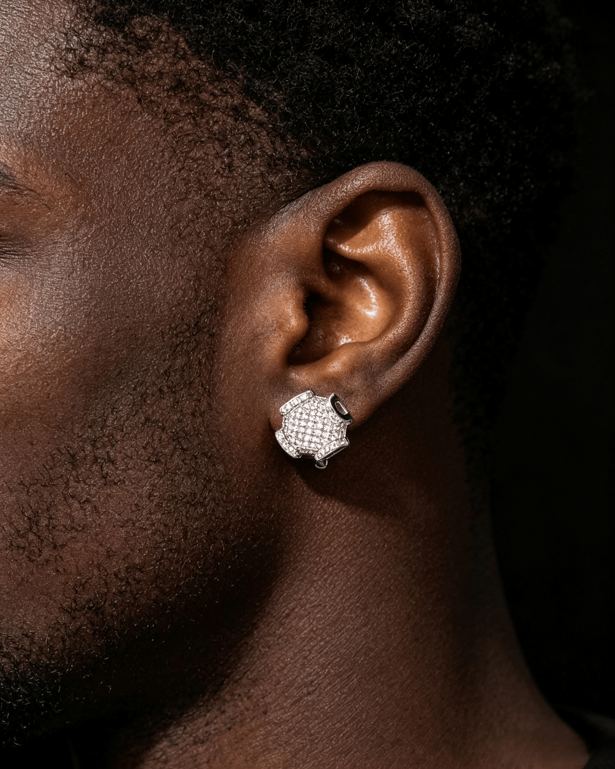 Iced Out Geometric D-Letter Cube Stud Earrings – 925 Sterling Silver Hip Hop Mens Studs | VVS Moissanite | GRA Certified | Pair Gold - KRWN Fine Jewelry