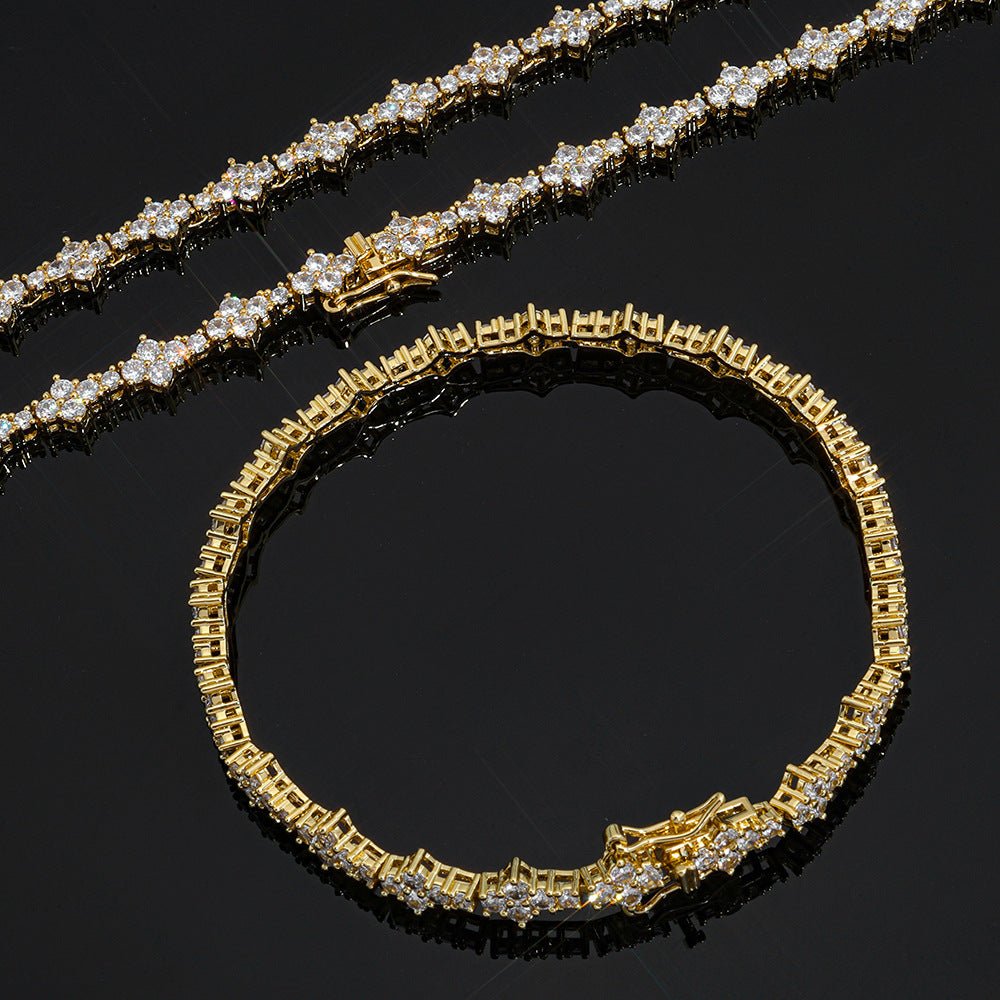 Iced Out Geometric Moissanite Tennis Bracelet – 925 Sterling Silver Hip Hop Jewelry for Men & Women | VVS Moissanite Stones | GRA Certified 18k Gold - KRWN Fine Jewelry