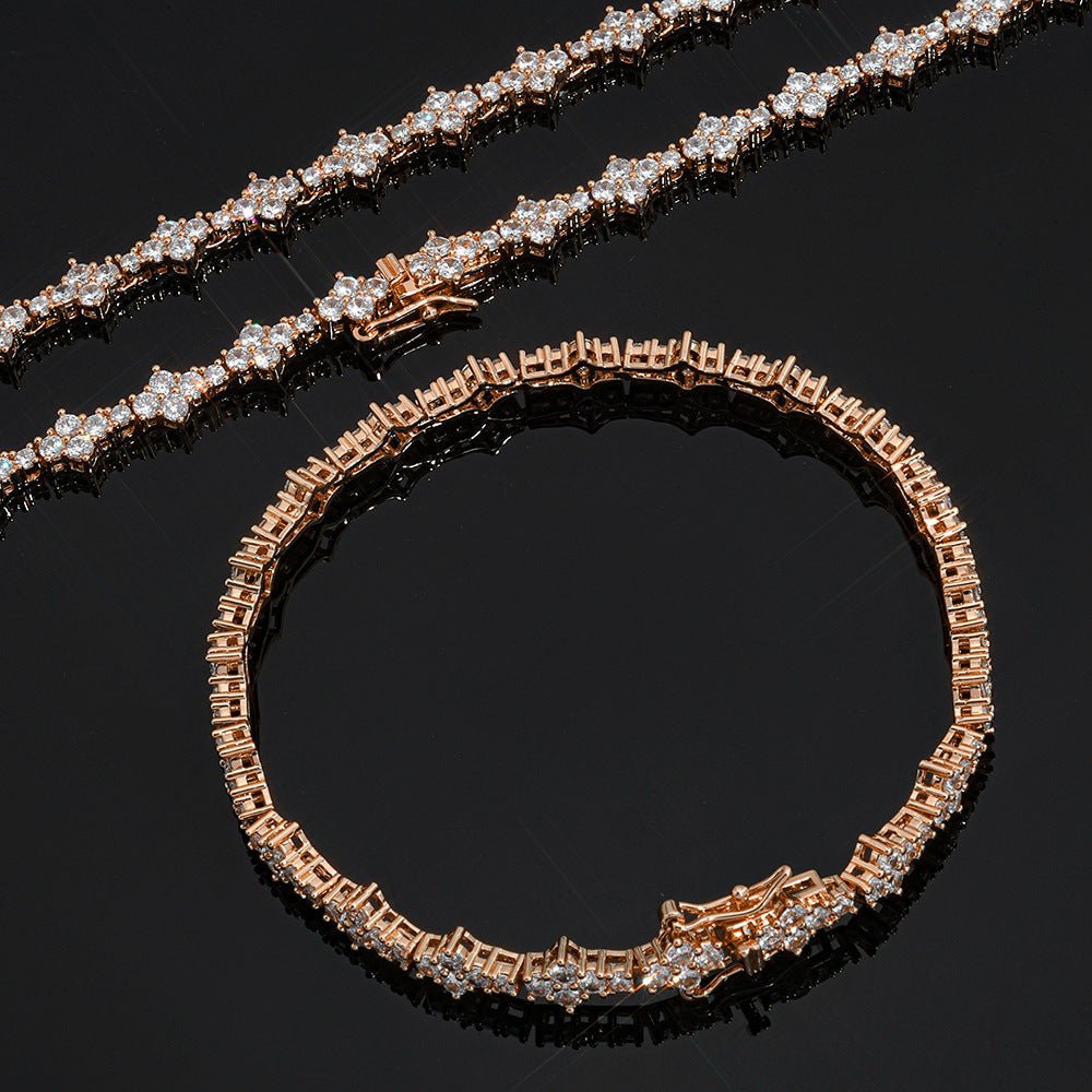 Iced Out Geometric Moissanite Tennis Bracelet – 925 Sterling Silver Hip Hop Jewelry for Men & Women | VVS Moissanite Stones | GRA Certified Rose Gold - KRWN Fine Jewelry