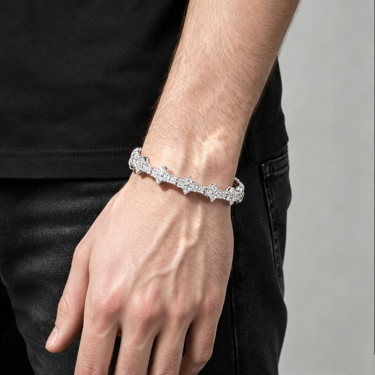 Iced Out Geometric Moissanite Tennis Bracelet – 925 Sterling Silver Hip Hop Jewelry for Men & Women | VVS Moissanite Stones | GRA Certified Rose Gold - KRWN Fine Jewelry